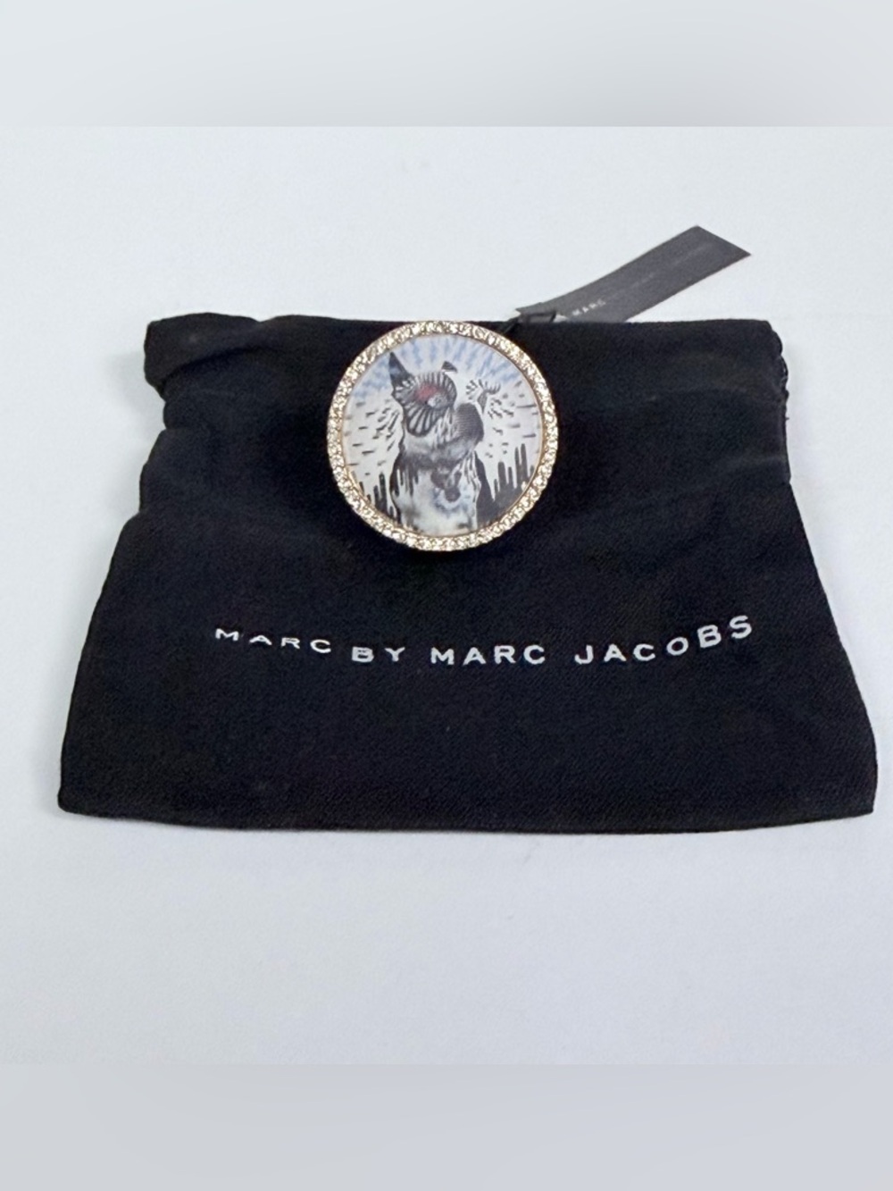 Marc by Marc Jacobs Black Gold Crystal Animal Motif Compact Mirror